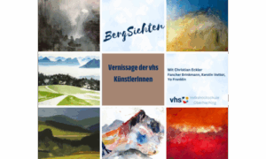 Collage verschiedener Berggemälde aus den vhs-Kursen, ergänzt durch den Schriftzug „BergSichten“ und den Hinweis auf die Vernissage der vhs KünstlerInnen.
