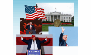 ollage mit Donald Trump bei mehreren öffentlichen Auftritten, der US-Flagge und dem Weißen Haus als Symbolbild für die amerikanische Politik