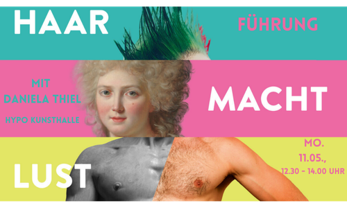 Collage zur Ausstellung „Haar macht Lust“ mit historischen und modernen Darstellungen von Haar in der Kunst