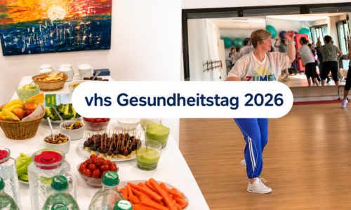 Eindrücke vom Gesundheitstag der vhs Oberhaching mit Bewegungsangeboten, gesunden Snacks und Austausch.