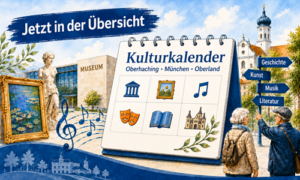 Illustration eines Kulturkalenders mit Motiven aus Kunst, Musik, Museen und Stadtführungen