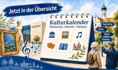 Illustration eines Kulturkalenders mit Motiven aus Kunst, Musik, Museen und Stadtführungen
